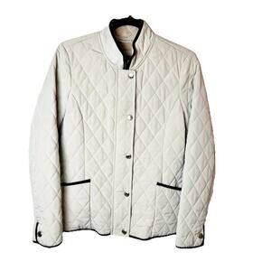 ESprit Outerwear Diamond Quilted Beige Tan Cream Jacket Black Piping Women SZ S